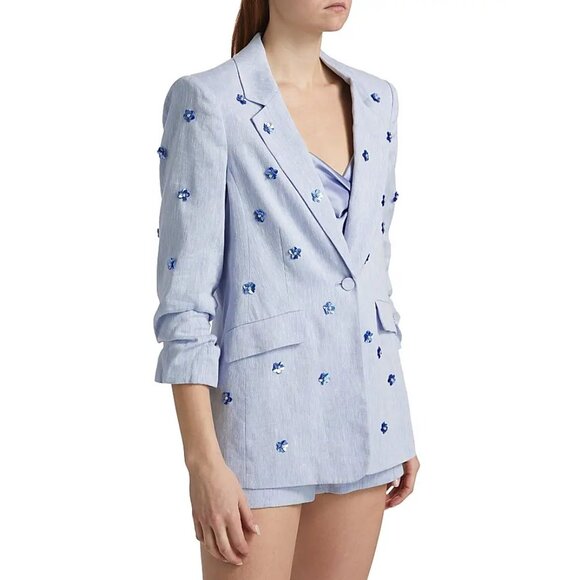 NEW Cinq a Sept Sizes 4, 6 Pearl Ditsy Kylie Linen-Cotton Single-Breasted Blazer - Picture 3 of 6